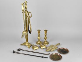 A Collection of Various Brass to Comprise Fire Companion Set, Candlesticks etc