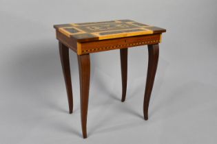 A Mid 20th Century Rectangular Inlaid Italian Jewellery Table with Hinged Lid, 37cms Wide