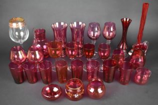 A Collection of Various Cranberry Glass to Comprise Drinking Glasses, Jugs Etc