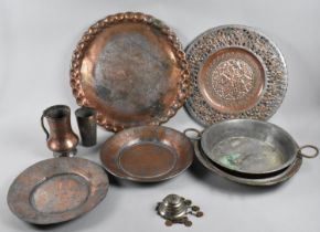 A Collection of Various Far Eastern Metal Wall Hangings, Shallow Bowls, Jugs Etc