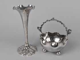 A Silver Plated Bud Vase with Wavy Rim and Weighted Base by Walker and Hall together with a Sugar