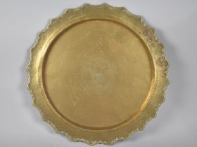 A Circular Brass Charger/Tray, Probably Indian with Engraved Decoration depicting Gothic Bird, 47cms