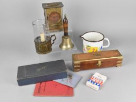 A Collection of Various Sundries to Comprise Brass Bell with Turned Wooden Handle, Brass Mounted