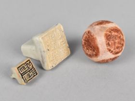 Two Chinese Celadon Glazed Pottery Seals Together with a Terracotta Ball