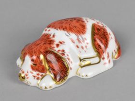 A Royal Crown Derby Paperweight, Puppy, Gold Button