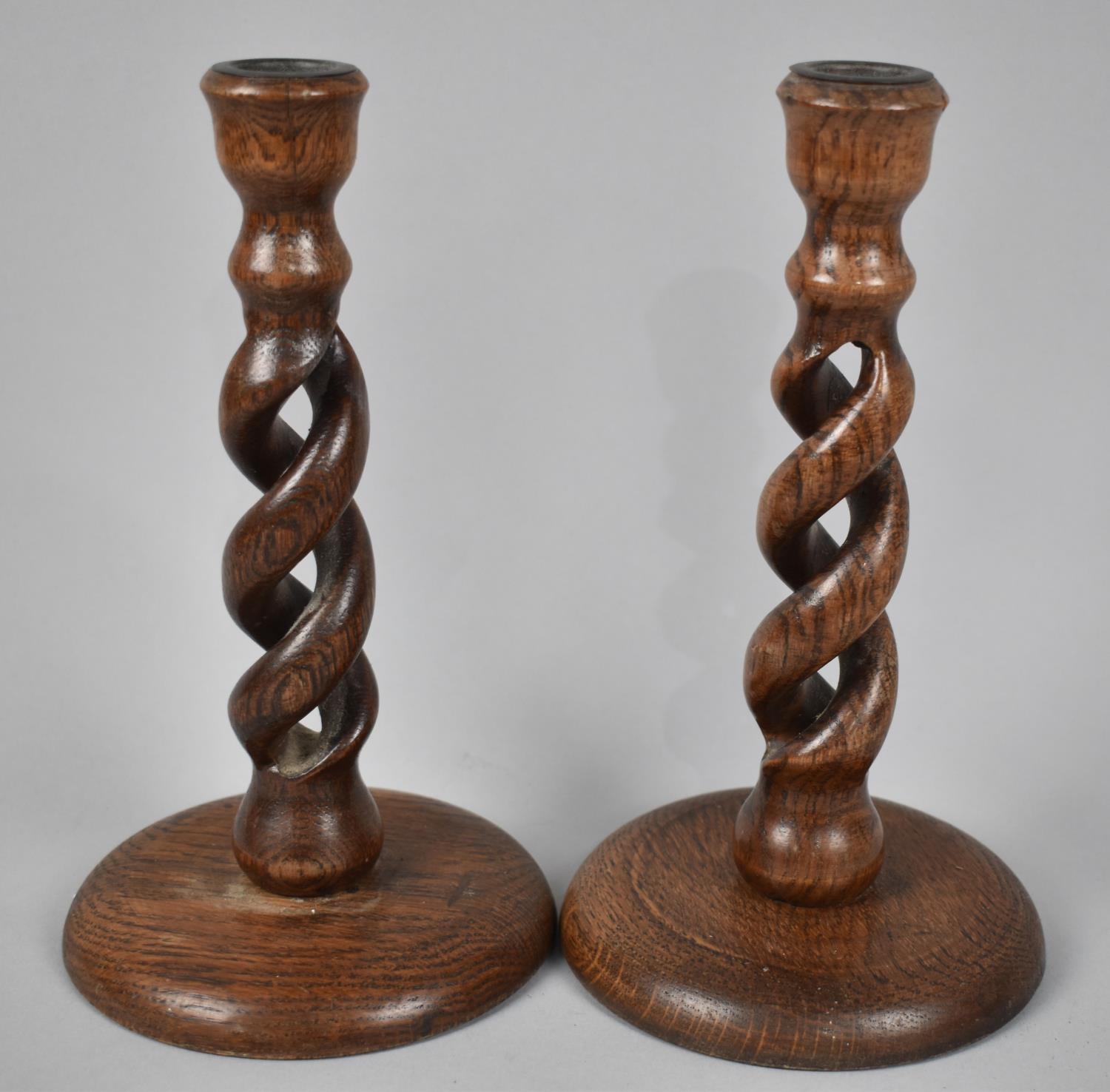 A Pair of Mid 20th Century Open Spiral Candlesticks, 21cms High