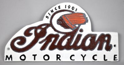 A Reproduction Cast Metal Cold Painted Sign for Indian Motorcycles, 30x15cms Plus VAT