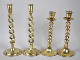 Two Pairs of Brass Candlesticks, Brass Spiral Examples 27cms High