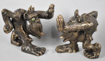 A Pair of Novelty Cast Metal Bookends in the Form of Gorillas with Hands Outstretched, 14cms High,