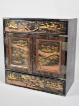 An Early 20th Century Lacquered Chinese Collectors Cabinet with Drawers Top and Bottom and Central