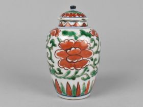 A Chinese Qing Period Porcelain Famille Verte Vase and Cover, 15cm high