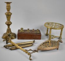 A Collection of Various Items of Brass to include Graduated Set of Scale Weights, Brass Flat Iron