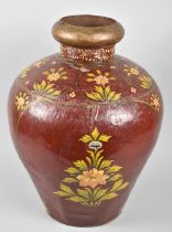 A Large Indian Painted Metal Vase with Floral Decoration, 48cms High