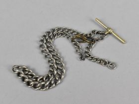 A Silver Watch Chain with Silver Plated T Bar Having Makers Marks, Condition Issues, Total Weight