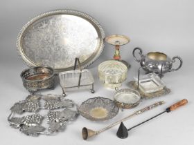 A Collection of Various Metalwares to Comprise Oval Galleried Tray, Candle Snuffers Etc