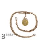 9ct Gold Double Albert Fob Chain and Sovereign