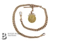 9ct Gold Double Albert Fob Chain and Sovereign
