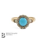 Antique Turquoise, Diamond and Pearl Ring