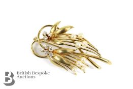 18ct Yellow Gold, Pearl and Diamond Brooch
