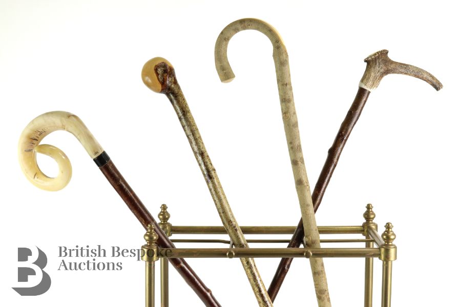 Brass Umbrella Stand and Four Walking Sticks - Image 3 of 5
