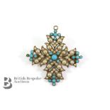 9ct Seed Pearl and Turquoise Pendant/Brooch