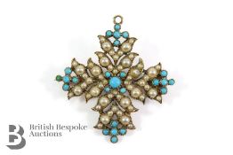 9ct Seed Pearl and Turquoise Pendant/Brooch