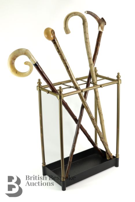 Brass Umbrella Stand and Four Walking Sticks - Image 2 of 5