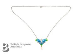 Art Nouveau Silver, Enamel and Pearl Necklace