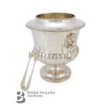 Regency-Style Silver Plated Ice Bucket with Tongs