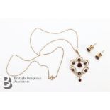 9ct Yellow Gold Garnet Pendant and Earrings