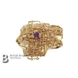 9ct Yellow Gold and Amethyst Brooch - The Late Dame Beryl Grey