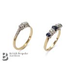 18ct Yellow Gold and Platinum Diamond and Sapphire Ring