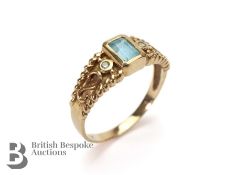 9ct Gold Blue Topaz and Diamond Ring