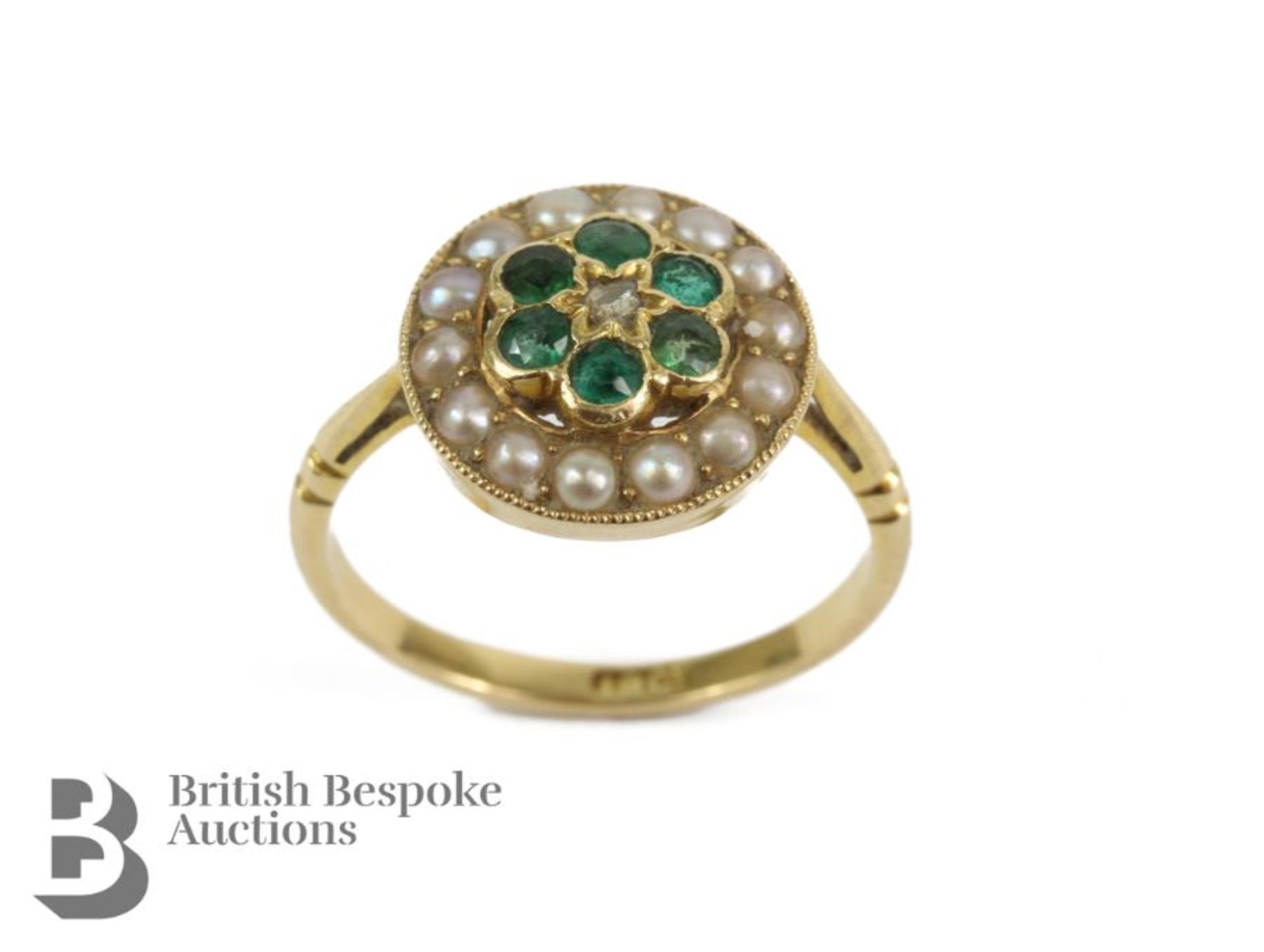 19th Century 18ct Gold Diamond, Emerald and Pearl Ring