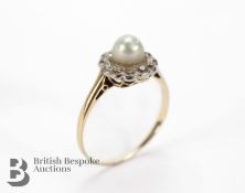 18ct Yellow Gold Diamond and Pearl Ring
