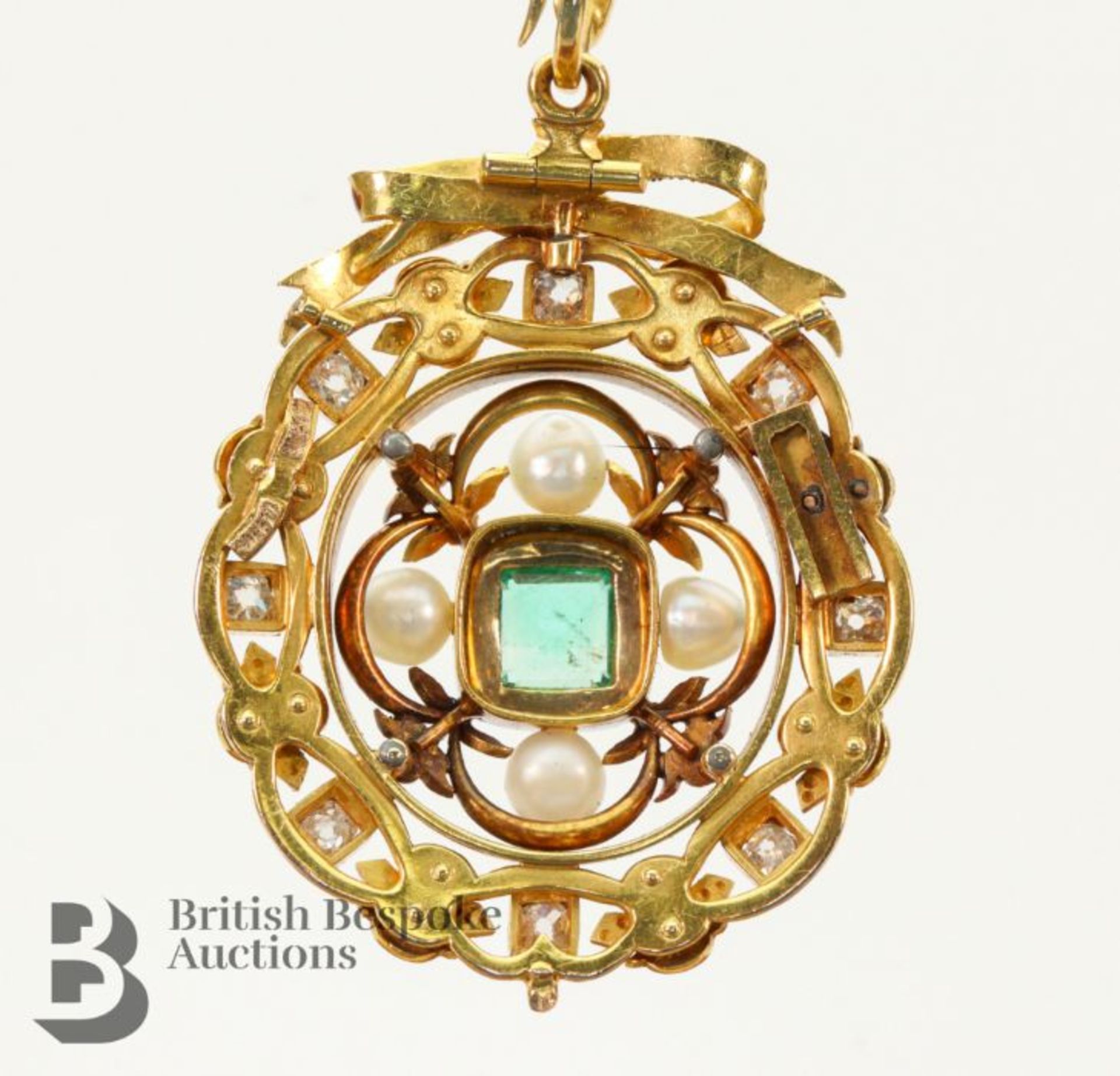 Antique Emerald, Diamond and Pearl Pendant - Image 6 of 7