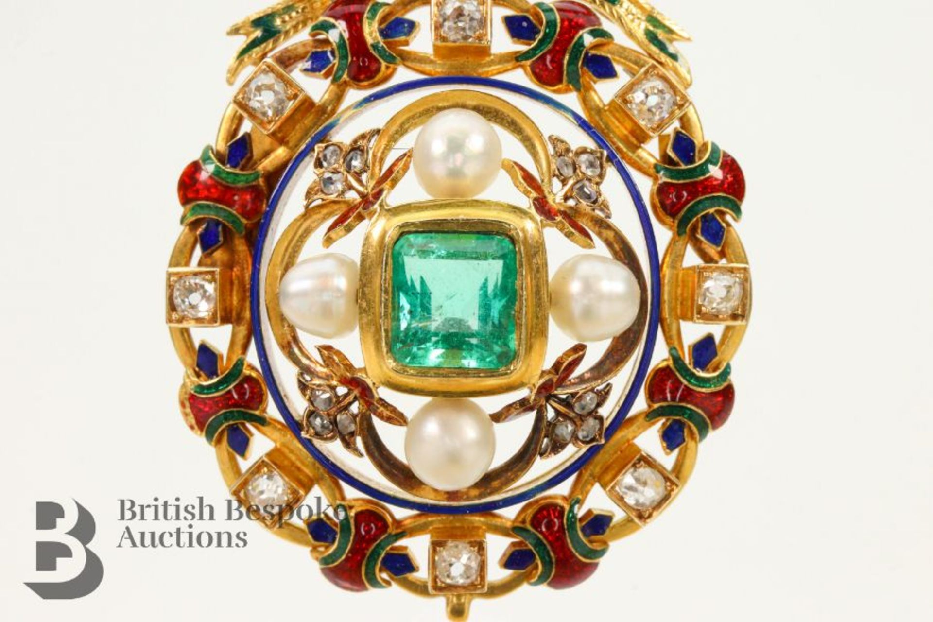 Antique Emerald, Diamond and Pearl Pendant - Image 2 of 7