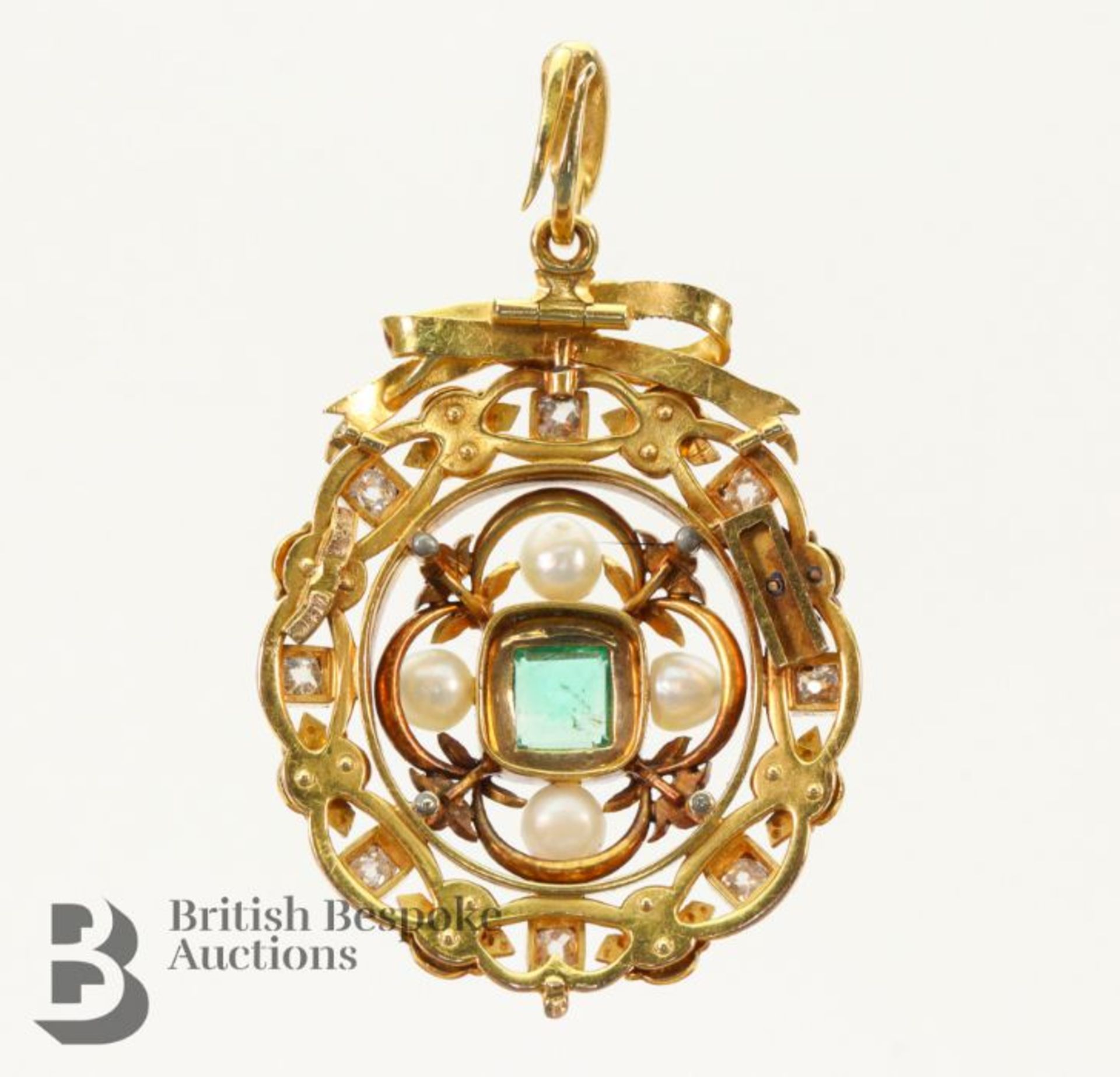 Antique Emerald, Diamond and Pearl Pendant - Image 5 of 7