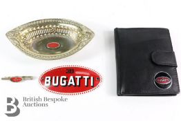 Bugatti Wallet and Radiator Badge & a Bugatti Pin Dish and Tie Slide