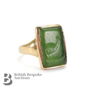 Antique 18ct Yellow Gold Jade Seal Ring