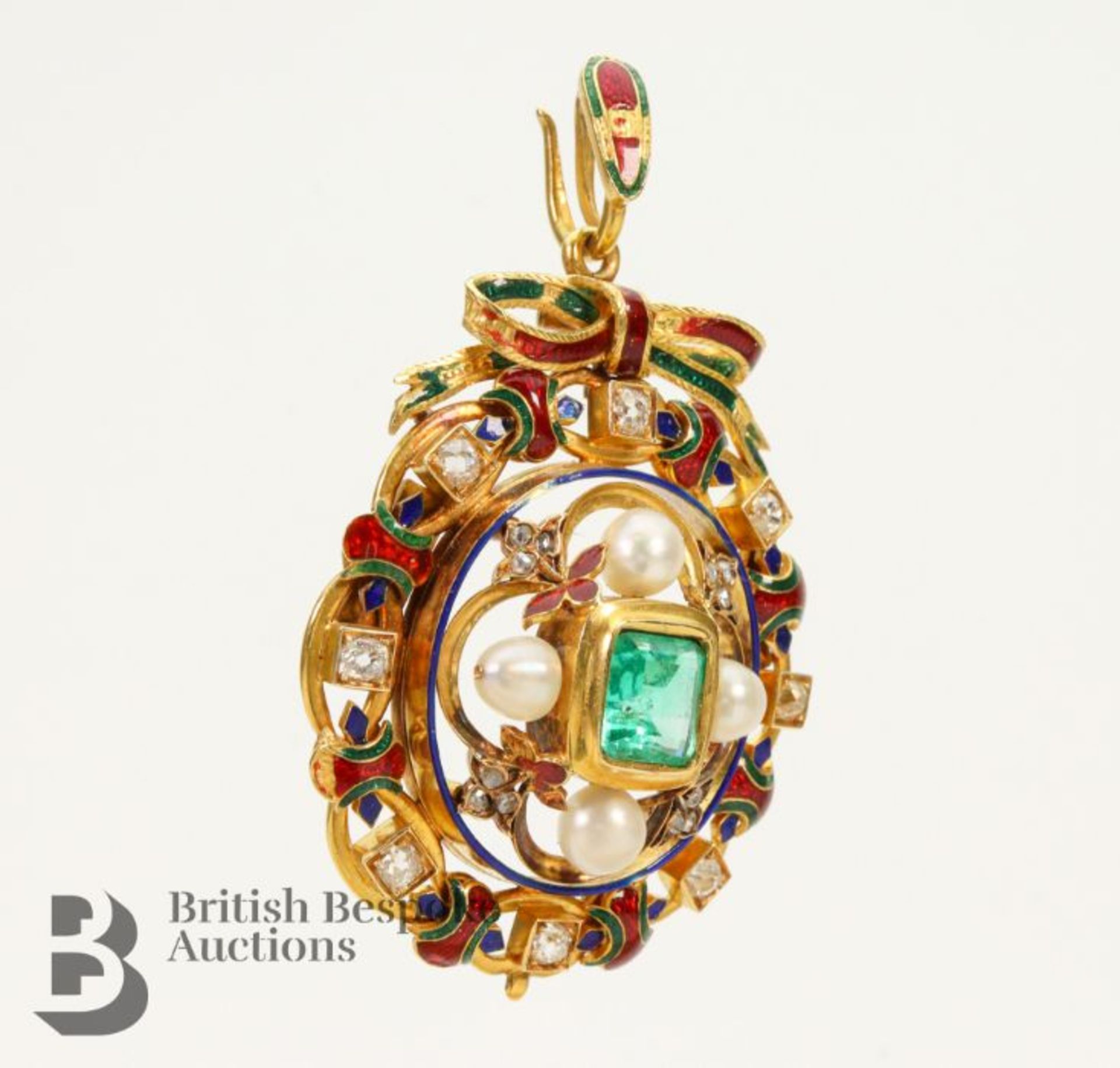 Antique Emerald, Diamond and Pearl Pendant - Image 3 of 7