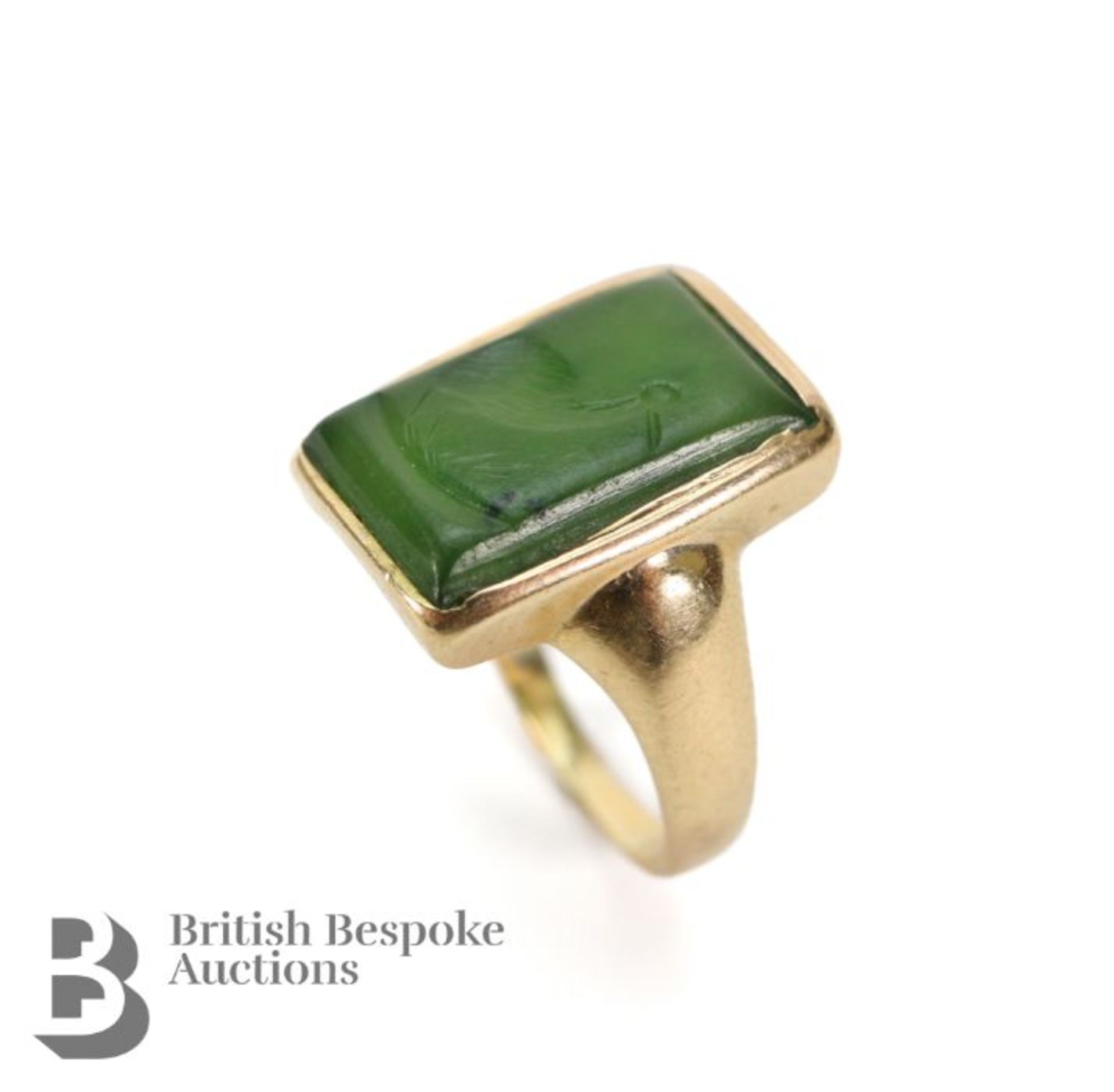 Antique 18ct Yellow Gold Jade Seal Ring - Image 3 of 4