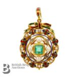 Antique Emerald, Diamond and Pearl Pendant