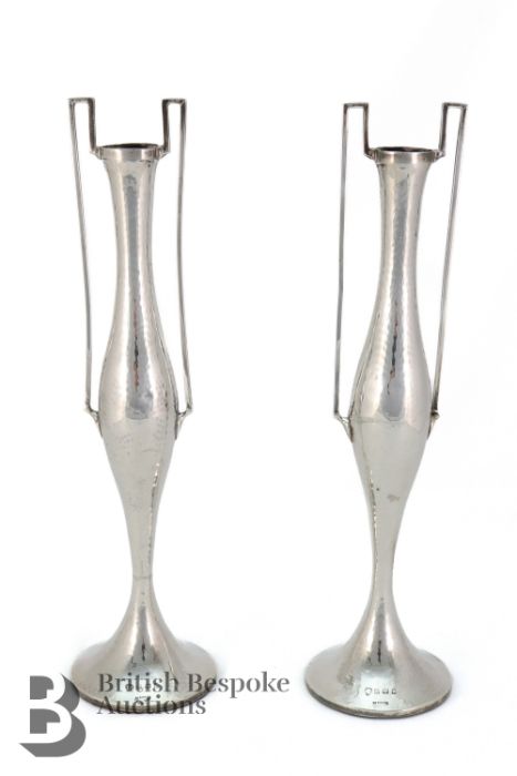 Pair of Attractive Hammered Silver Vases