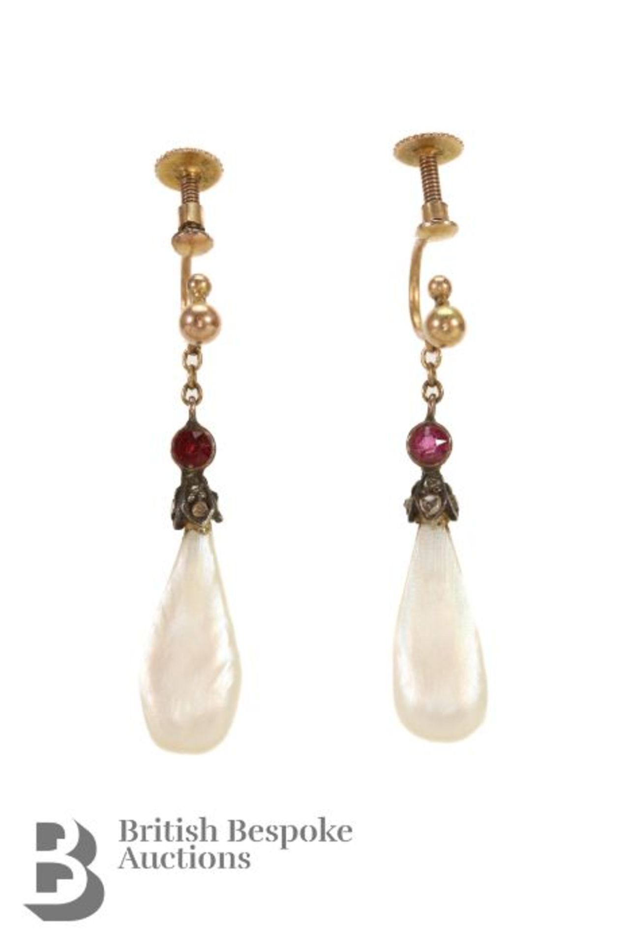 Pair of Antique Mother of Pearl Drop Earrings - Image 3 of 3