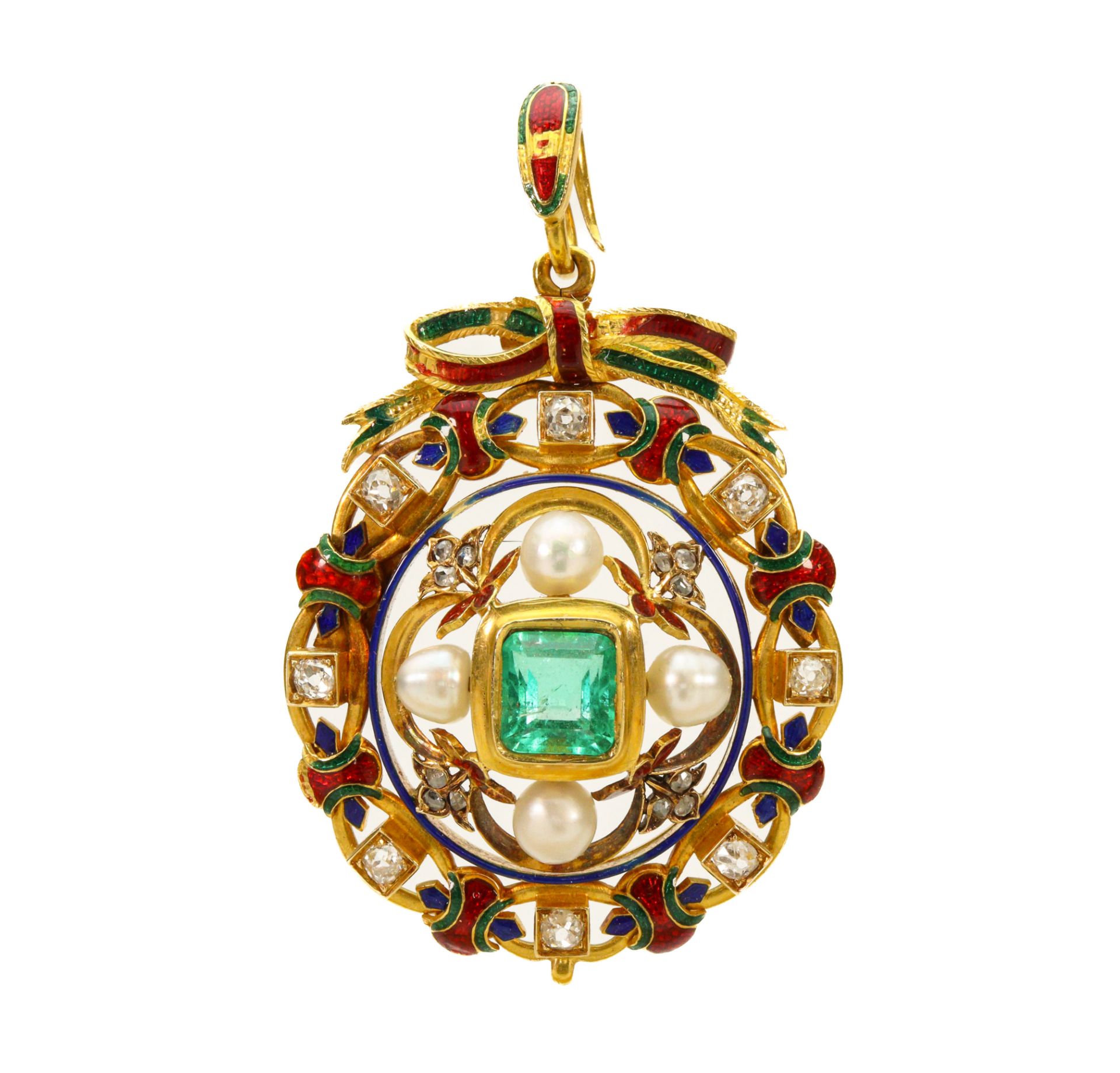 Antique Emerald, Diamond and Pearl Pendant - Image 7 of 7
