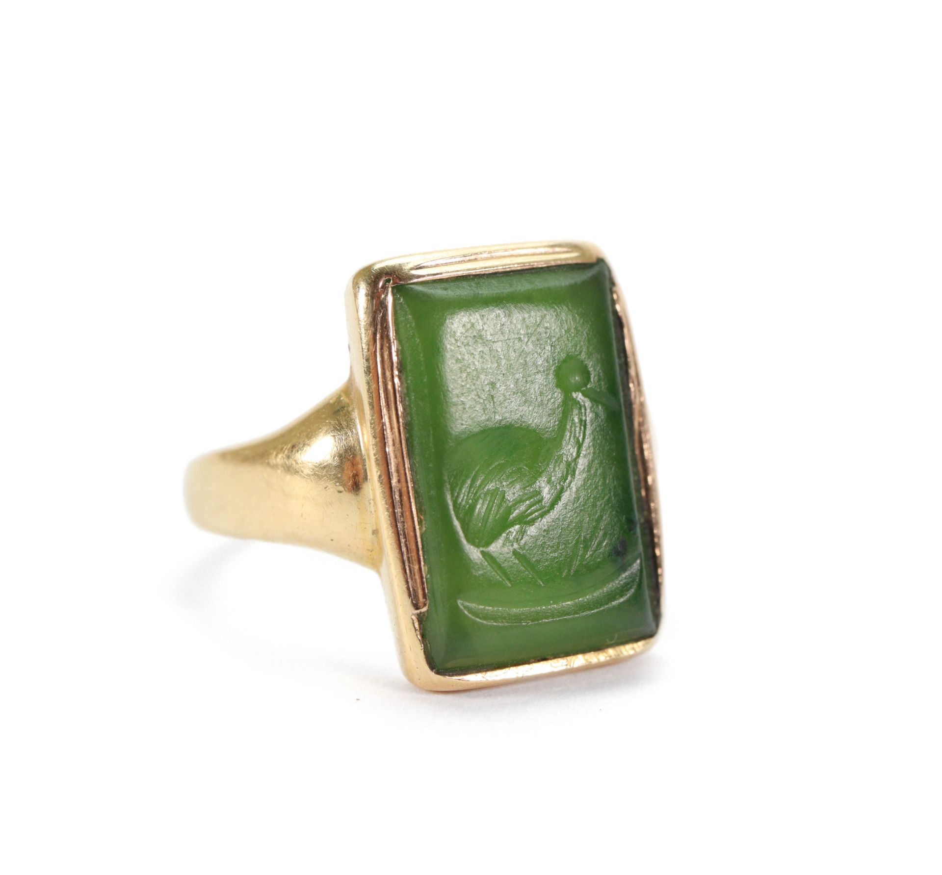Antique 18ct Yellow Gold Jade Seal Ring - Image 4 of 4