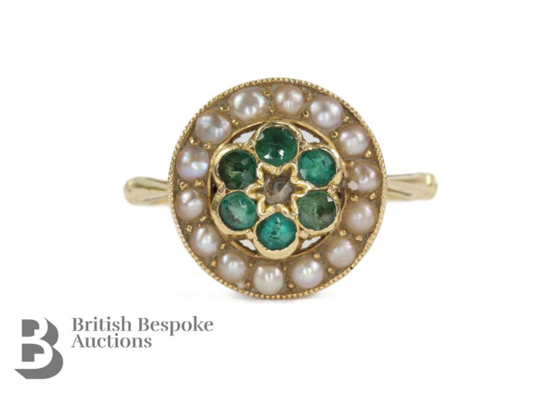 19th Century 18ct Gold Diamond, Emerald and Pearl Ring - Image 5 of 5