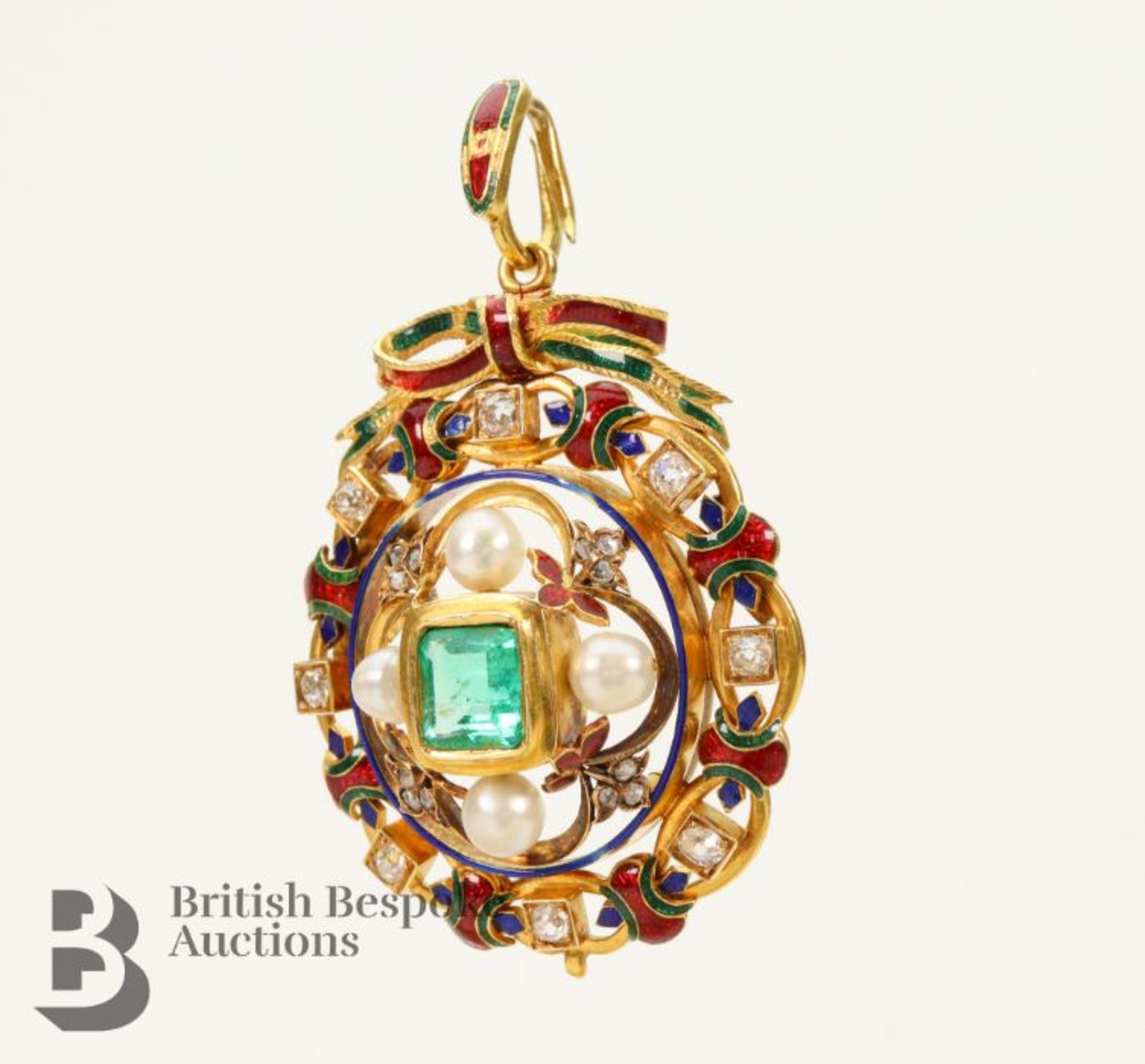 Antique Emerald, Diamond and Pearl Pendant - Image 4 of 7