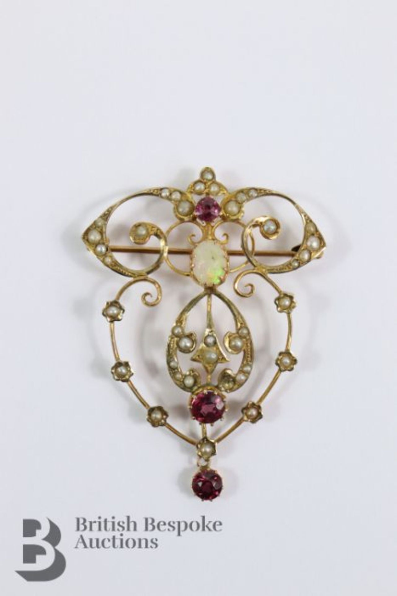Edwardian 9ct Gold Tourmaline and Opal Brooch - Image 2 of 2